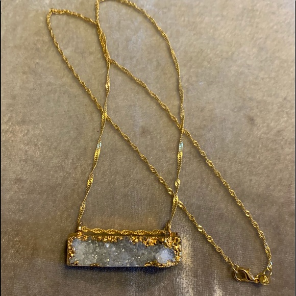 Druzy Titanium Coated Side Bar Pendant & Necklace - Picture 3 of 10